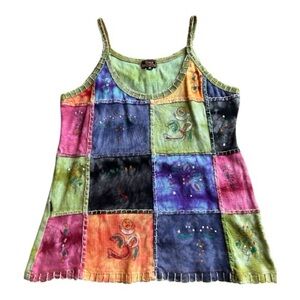 Rising International Patchwork Flower Tank Top Medium Stretchy Knit Vintage